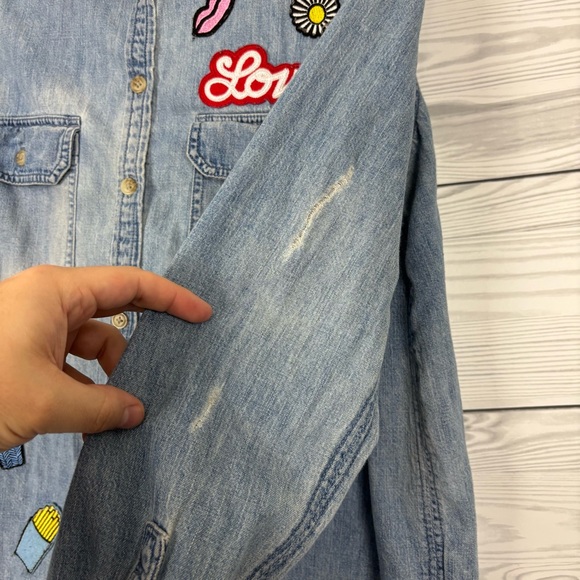 American Eagle Vintage Patchwork Denim Long Sleeve Button Down Shirt Medium - Picture 11 of 16